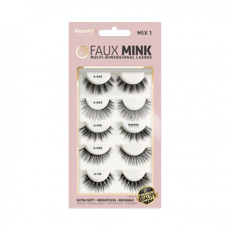 3D FAUX MINK 5 pair MIX PFM-28