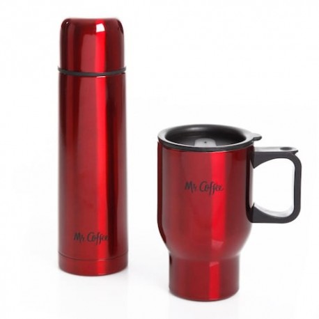 Set 2 piezas thermo y tarro viaje de acero inox color rojo