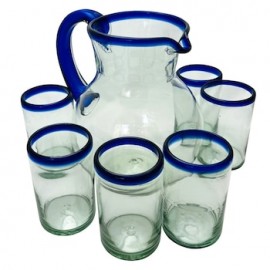 Jarra vidrio soplado con 6 vasos