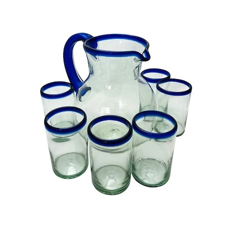 Jarra vidrio soplado con 6 vasos