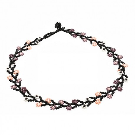 Collar hojitas chaquira gris