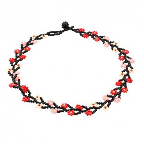 Collar hojitas chaquira turquesa