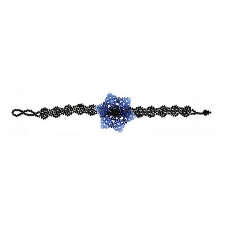 Pulsera flor con hoja chaquira azul