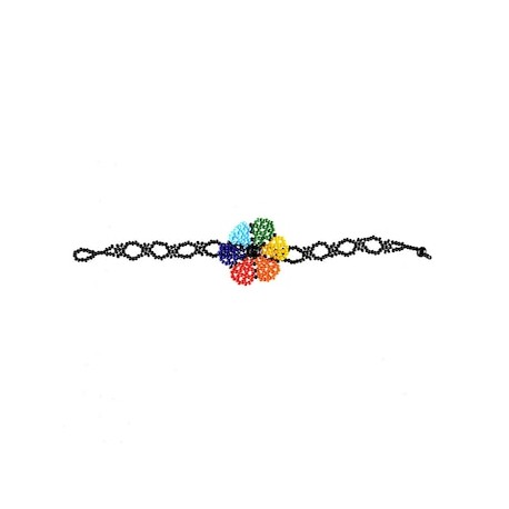 Pulsera ancha 1 flor chaquira gris
