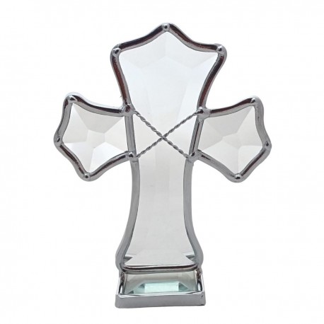 Cruz de vidrio biselado blanca chica