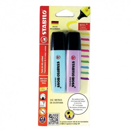 Marcatexto STABILO Boss color pastel lila y turquesa