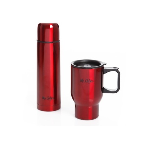 Set 2 piezas thermo y tarro viaje de acero inox color rojo