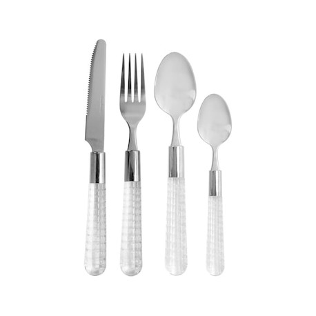 Set de cubiertos acero inoxidable para 4 personas 16 piezas, con rack metalico, CROWN BACCARA