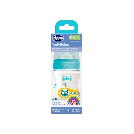 Biberón silic azul 150ml 0m+ chicco e6